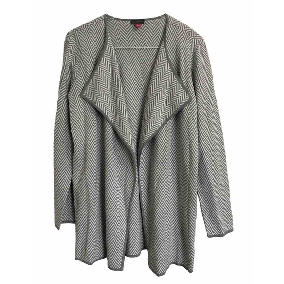 Vince Camuto Women’s Herringbone Cardigan Gray/White Size Large  Long Sleeve - Picture 1 of 8